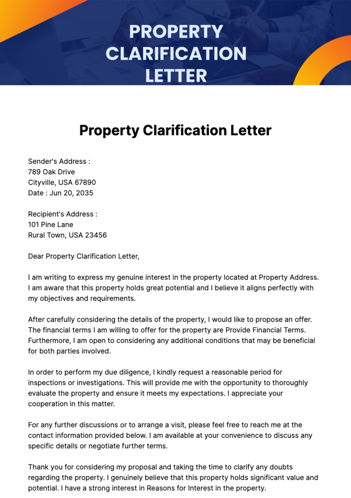 Free Property Clarification Letter Template