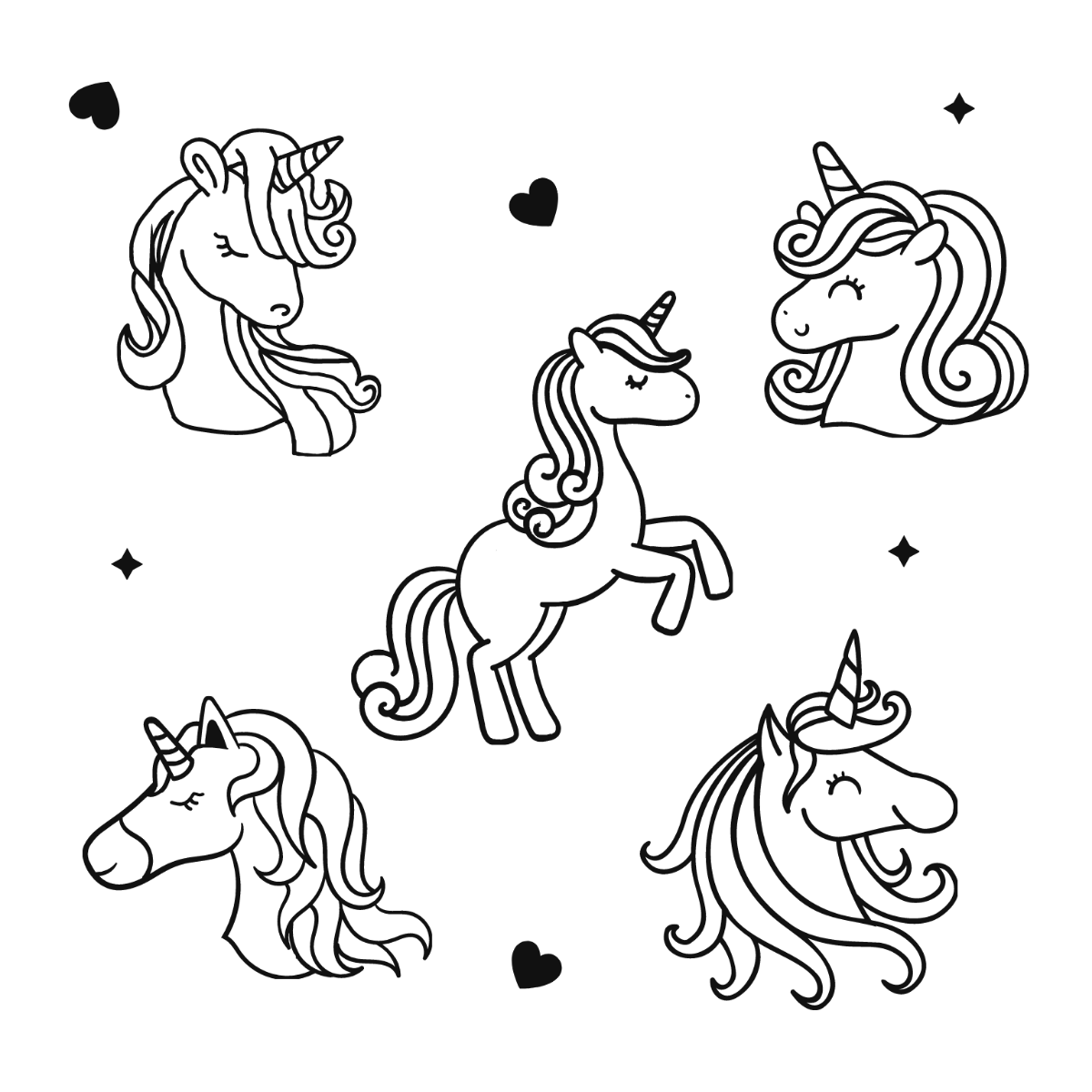 Unicorn Doodles Vector Template