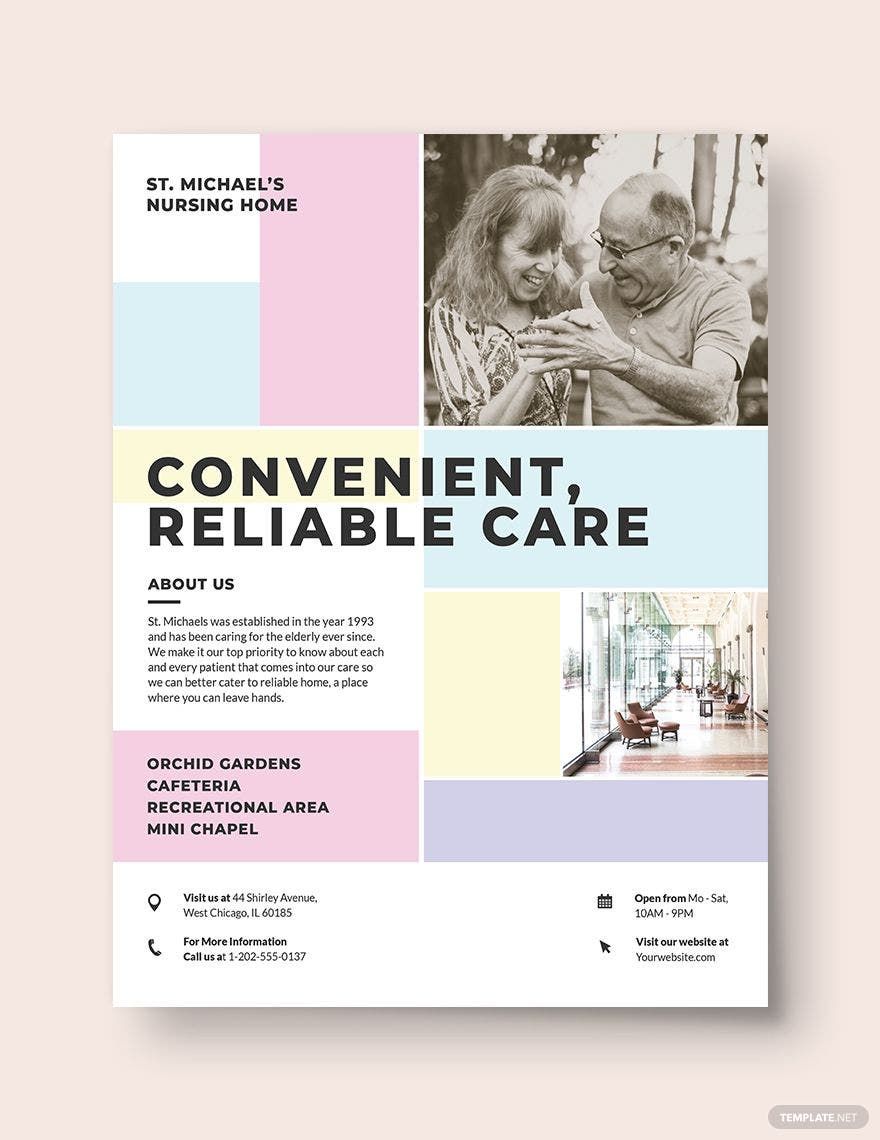 Nursing Home Care Flyer Template in Word, Google Docs, Illustrator, PSD, Apple Pages, Publisher, InDesign