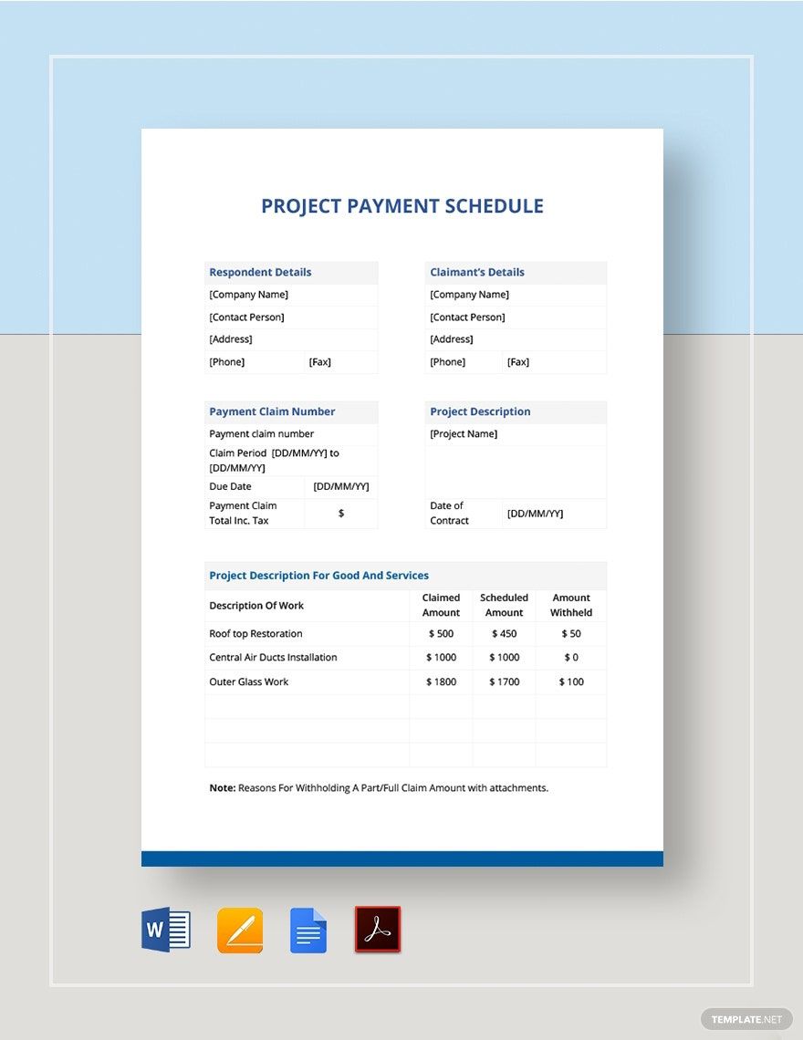Printable Project Payment Schedule Template