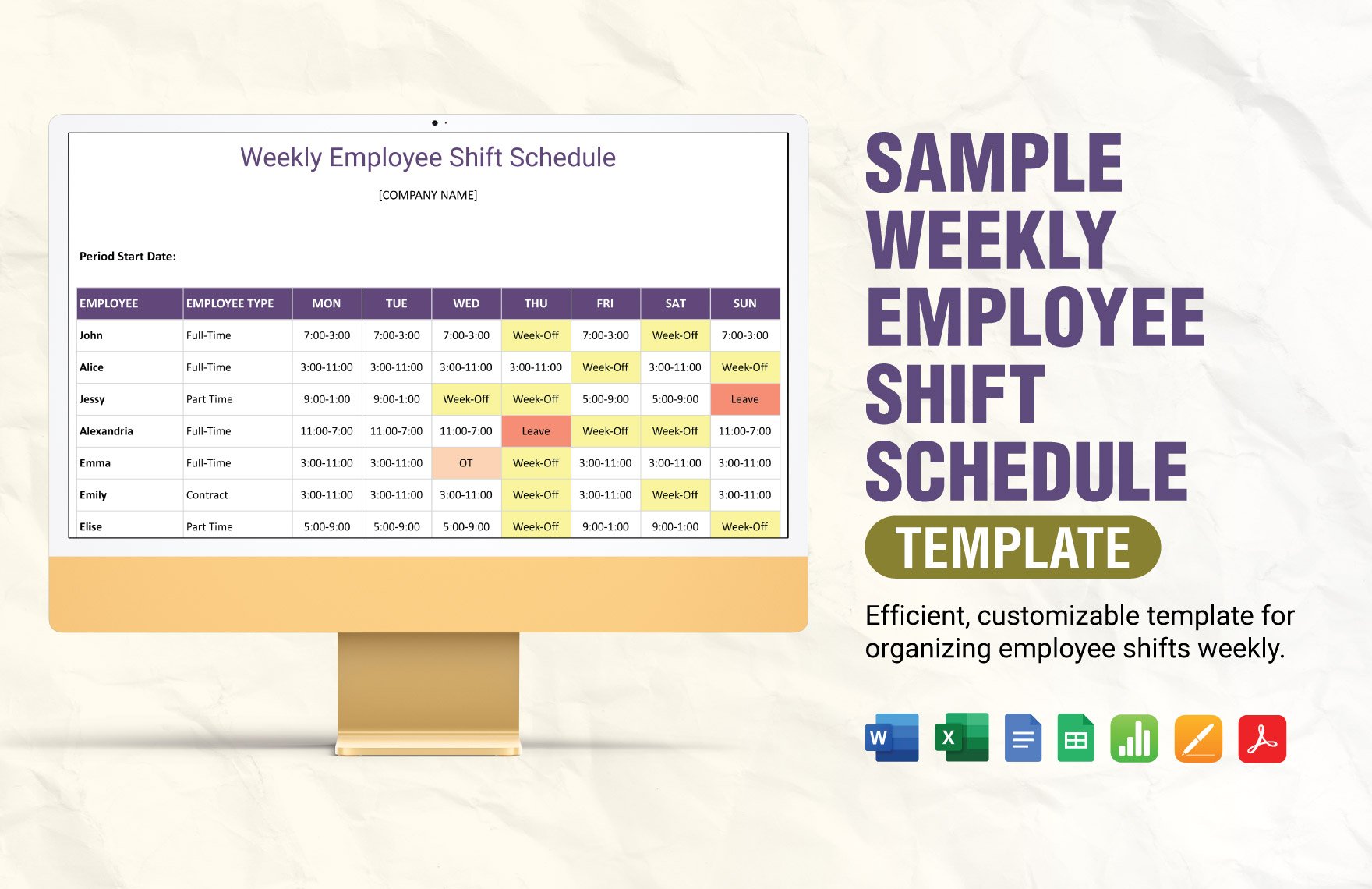 Sample Weekly Employee Shift Schedule Template in Word, Google Docs, Excel, PDF, Google Sheets, Apple Pages, Apple Numbers