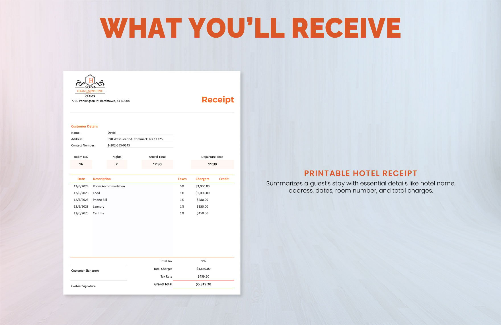 Printable Hotel Receipt Instructions