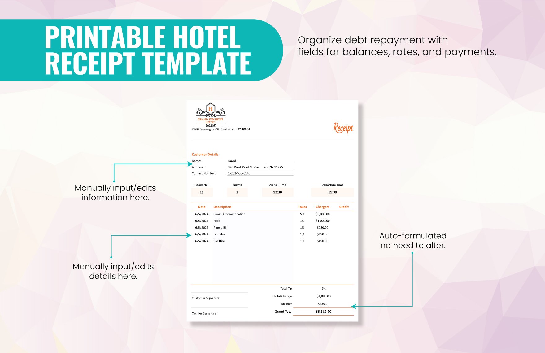 Printable Hotel Receipt Template