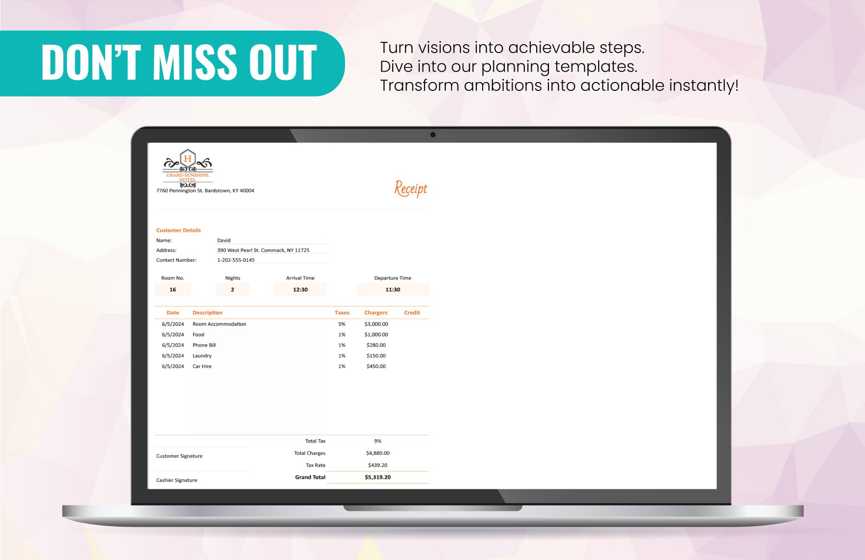 Printable Hotel Receipt Template