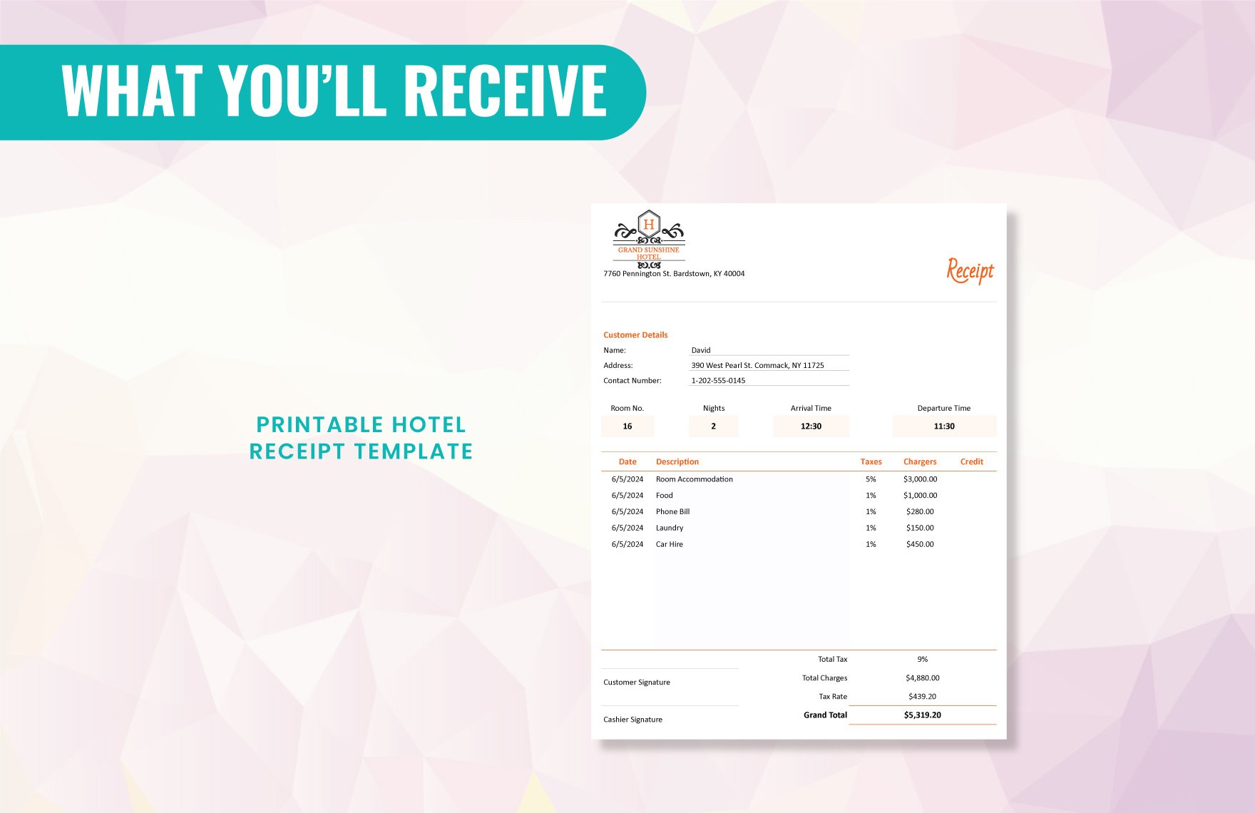 Printable Hotel Receipt Template