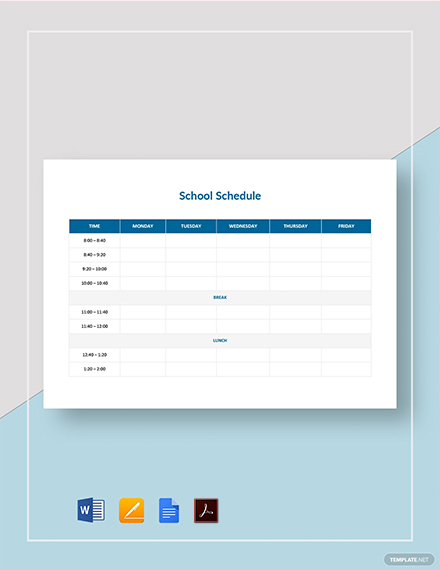 School Schedule Template - 19+ Word, Excel, PDF Format Download