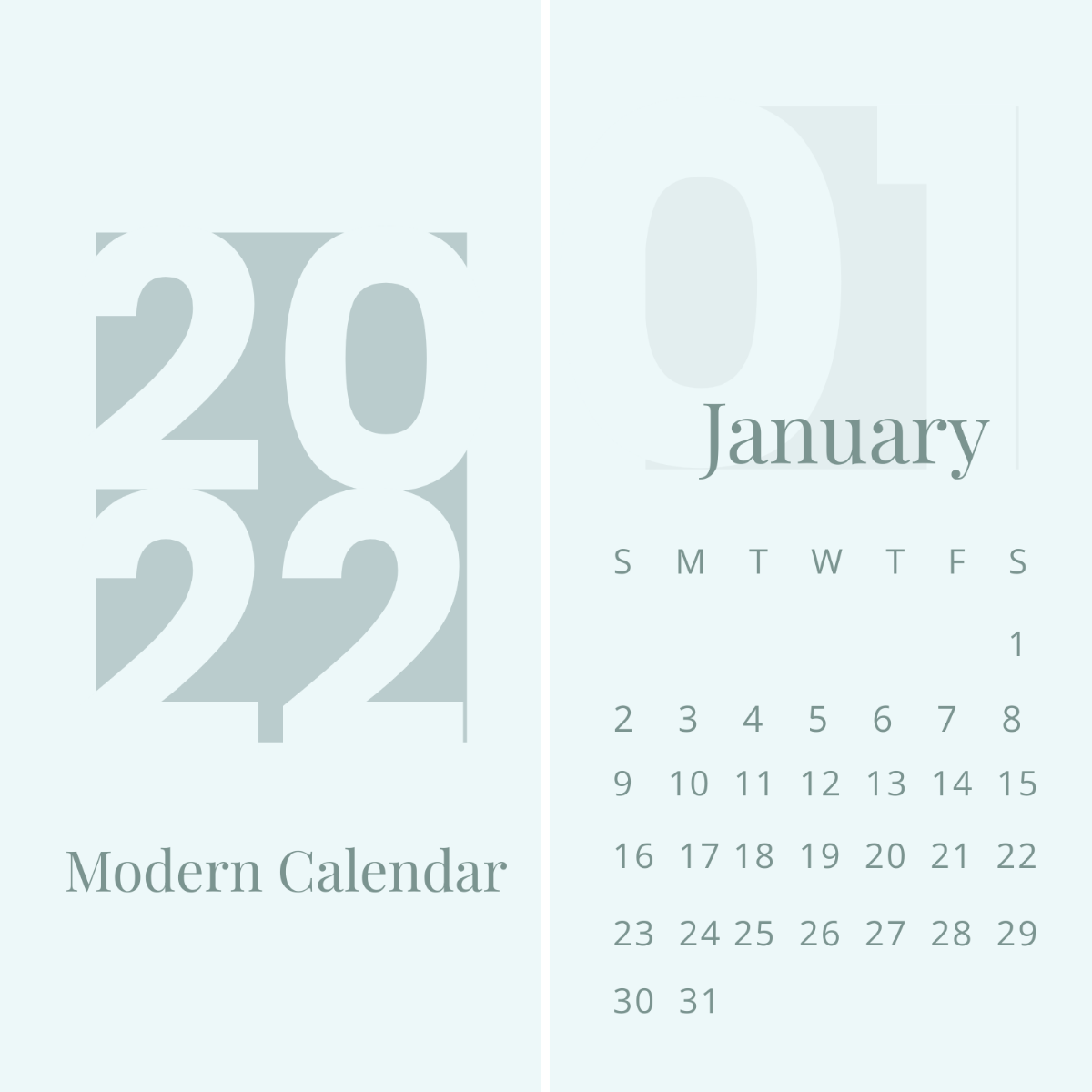 Modern January 2022 Calendar Vector Template