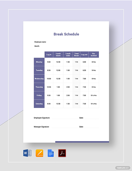 7+ Break Schedule Templates - Free Sample, Example format Download