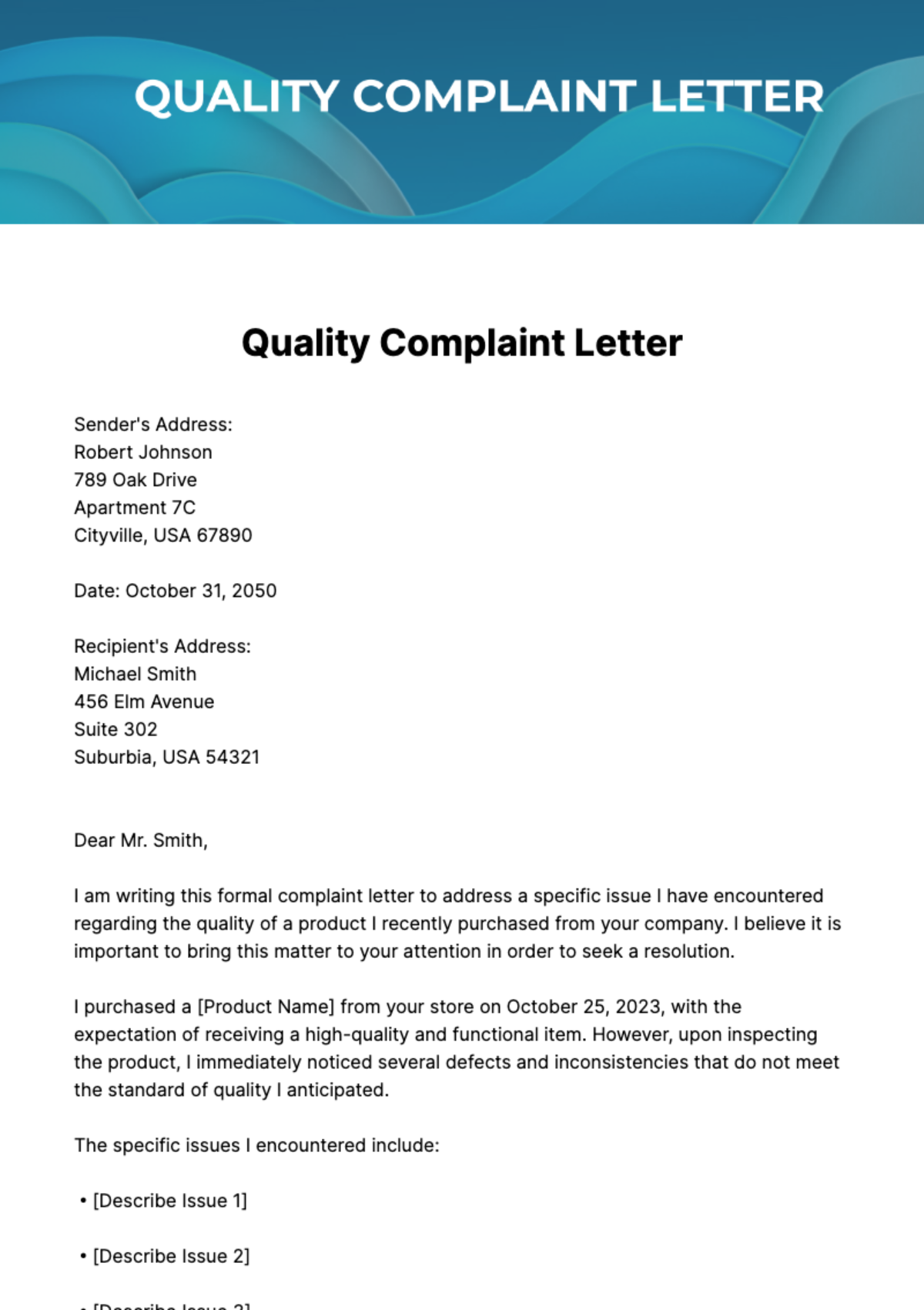 Quality Complaint Letter Template
