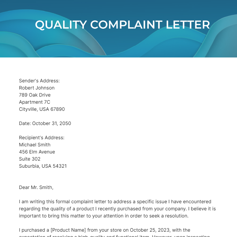 Free Quality Complaint Letter