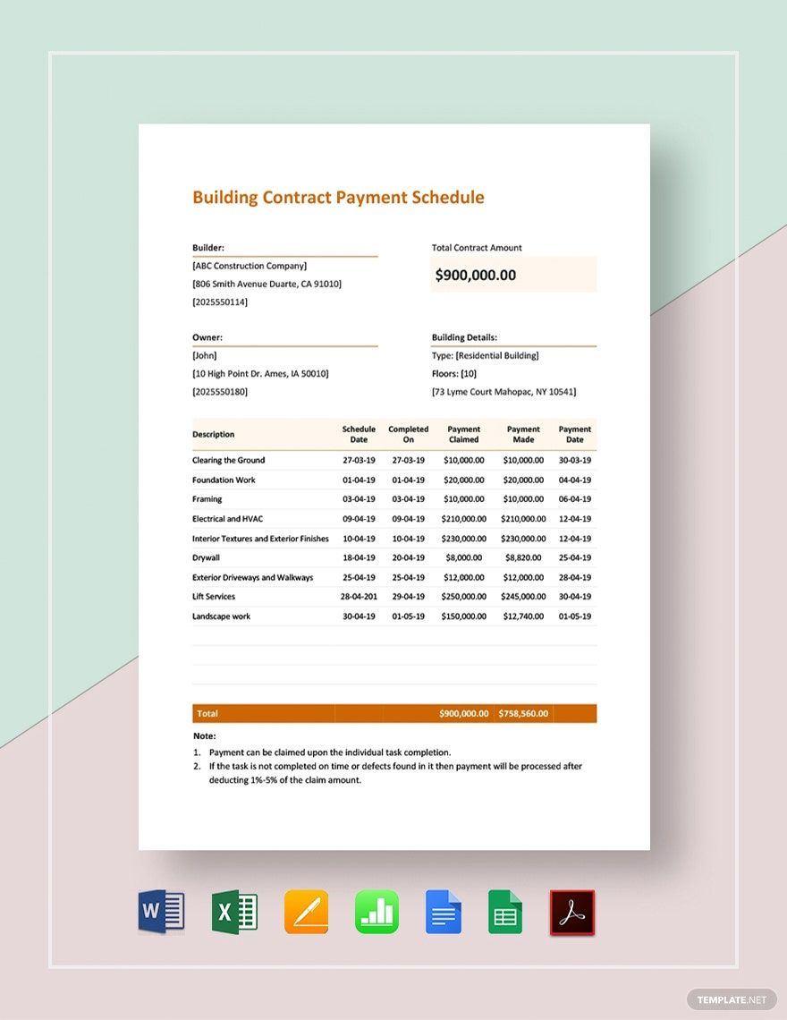 Building Contract Payment Schedule Template