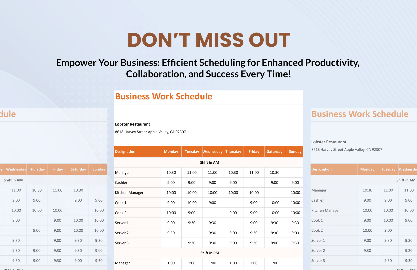 Business Work Schedule Template