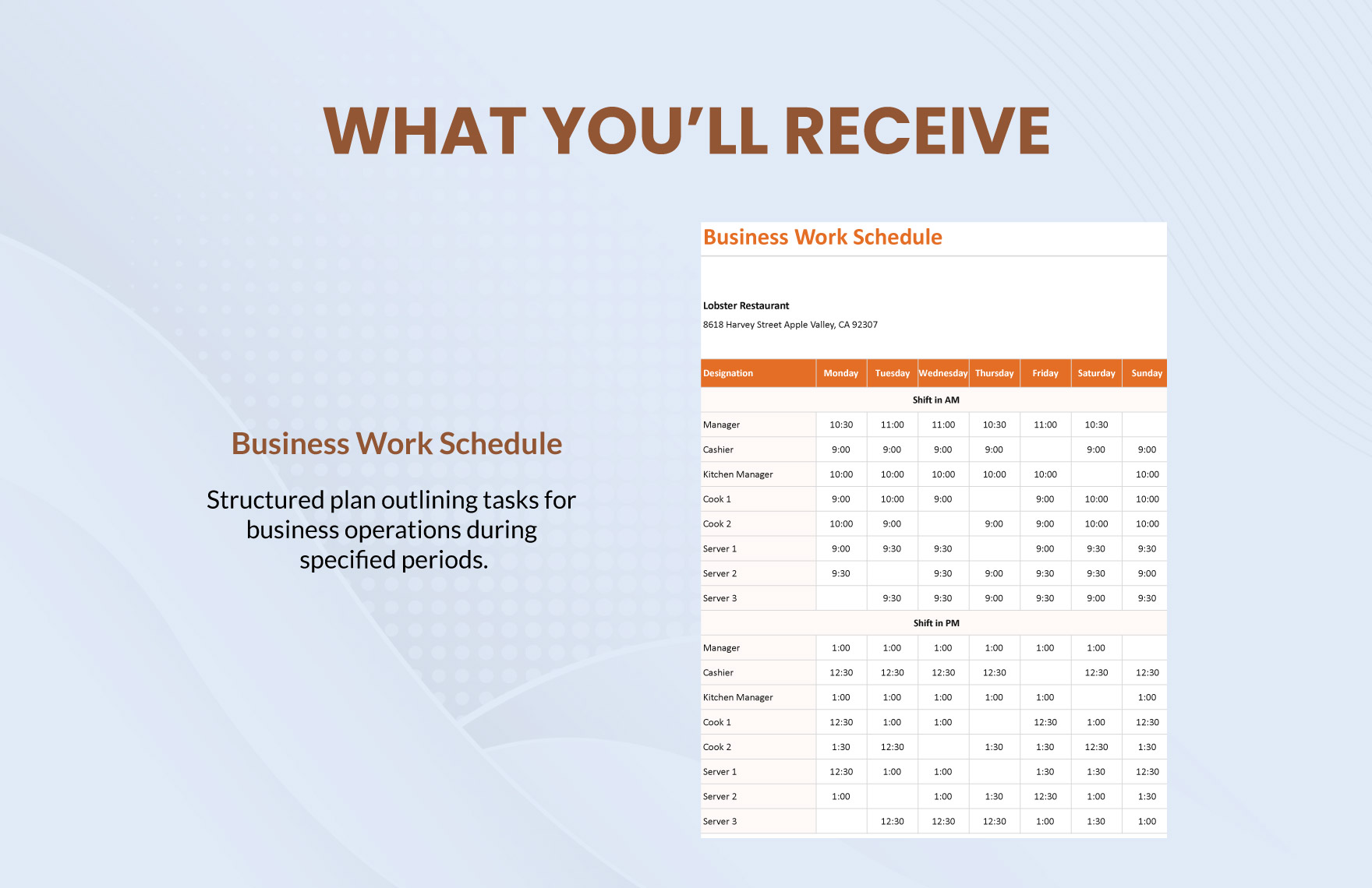 Business Work Schedule Template