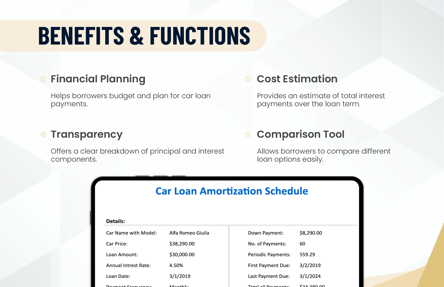 Car Loan Amortization Schedule Template