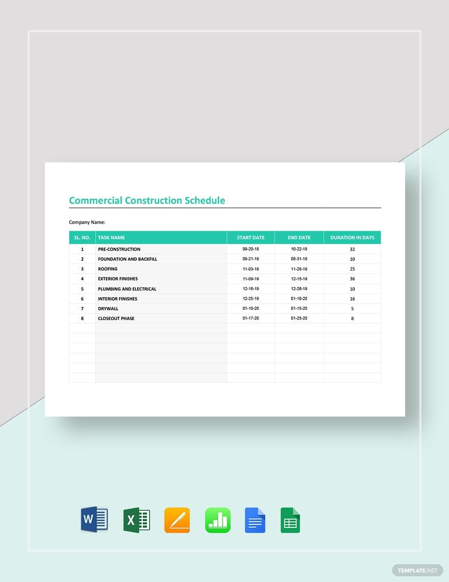 Commercial Construction Schedule Template