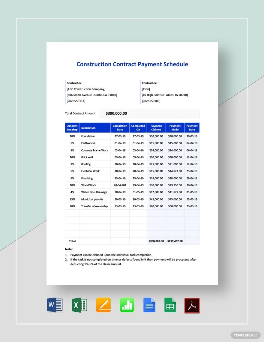 Editable Construction Contract Templates In Apple Numbers To Download