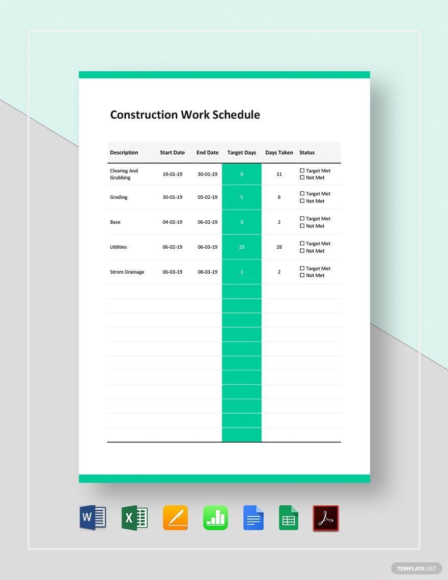 Construction Work Schedule Template