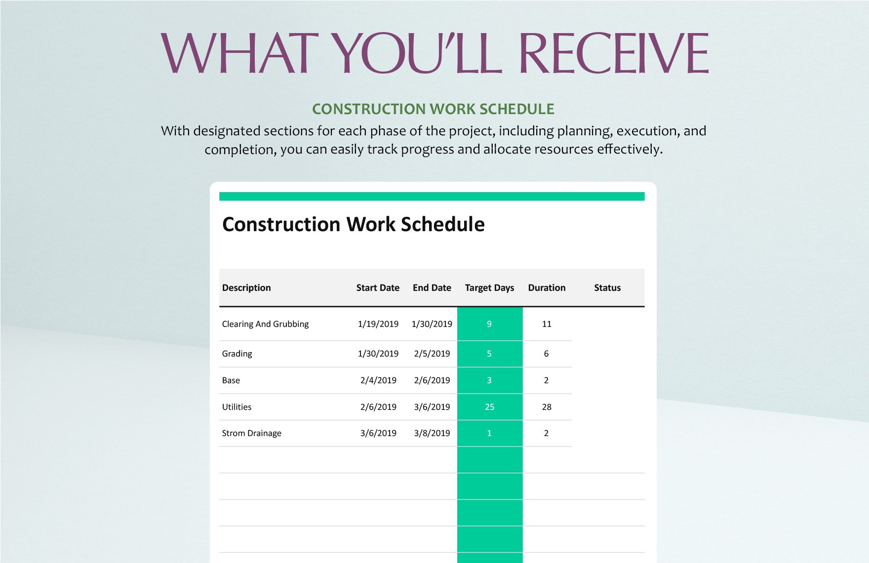 Construction Work Schedule Template