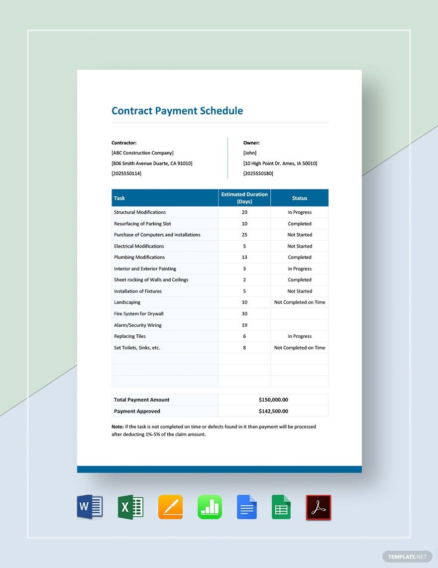 Payment Schedule Template In Excel Google Sheets Download Template