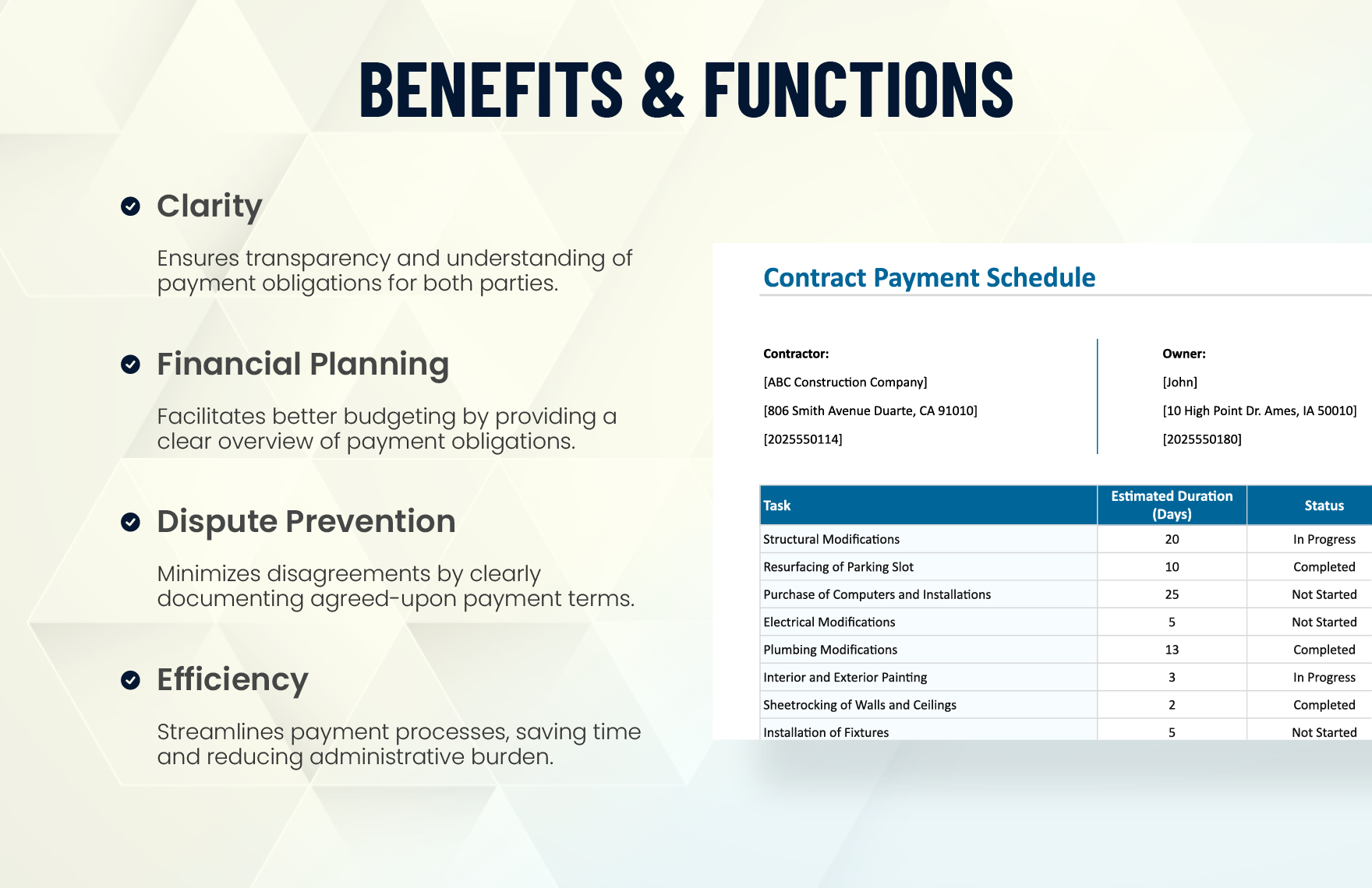 Contract Payment Schedule Template