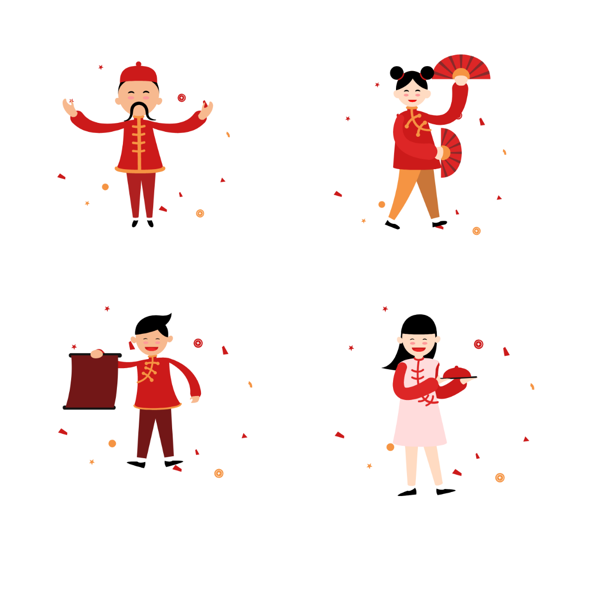 Free Chinese New Year Characters Vector Template