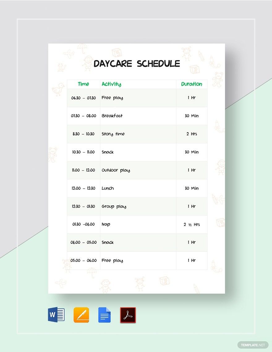 Daycare Schedule Template