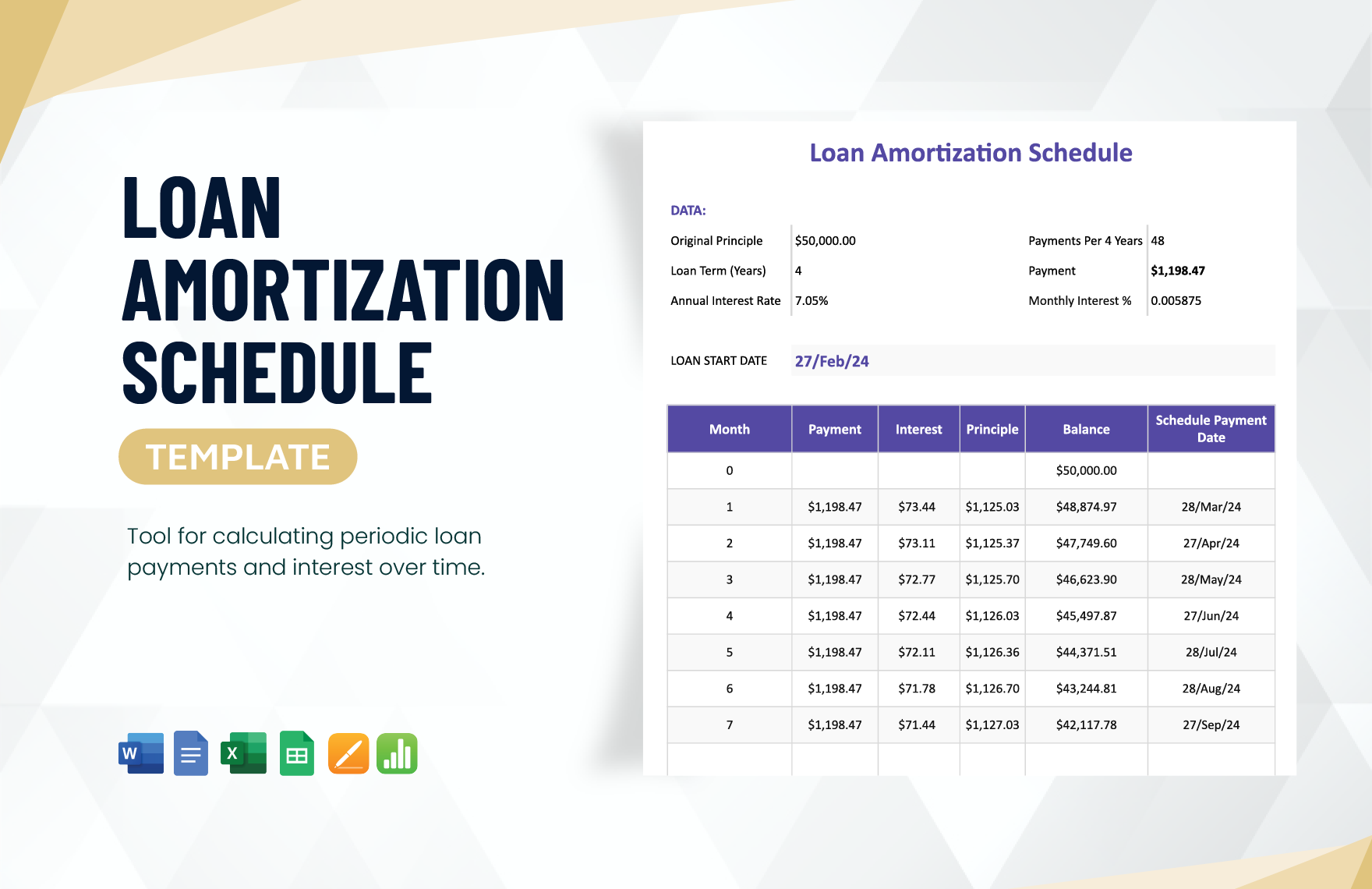 Loan Amortization Schedule Template in Word, Google Docs, Excel, Google Sheets, Apple Pages, Apple Numbers