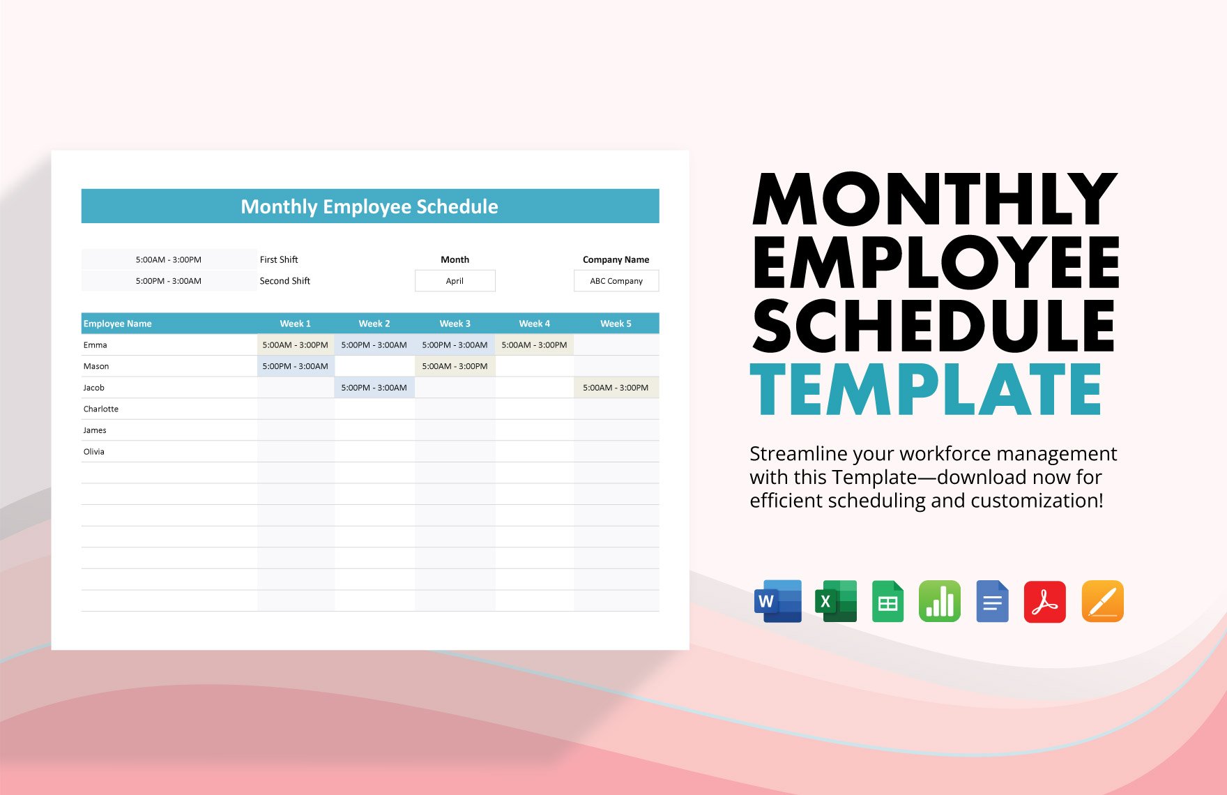 Monthly Employee Schedule Template in Word, Google Docs, Excel, PDF, Google Sheets, Apple Pages, Apple Numbers