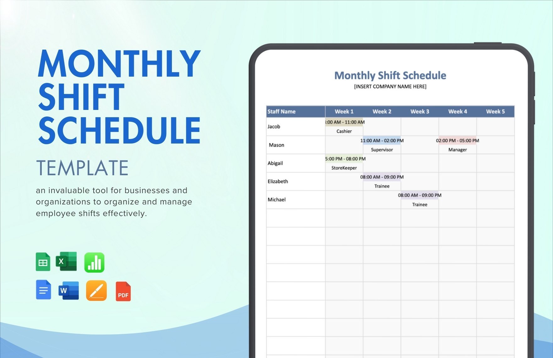 Free Monthly Shift Schedule Template in Word, Google Docs, Excel, PDF, Google Sheets, Apple Pages, Apple Numbers