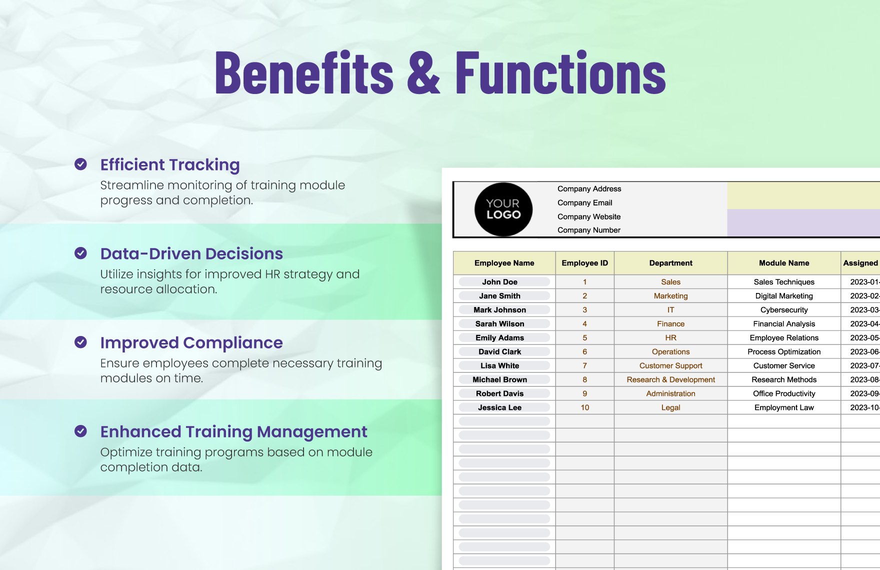 Training Module Progress & Completion Tracker HR Template
