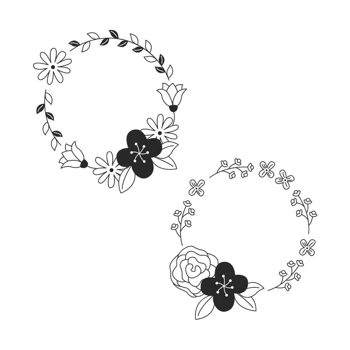 Black And White Flower Circle Vector Template