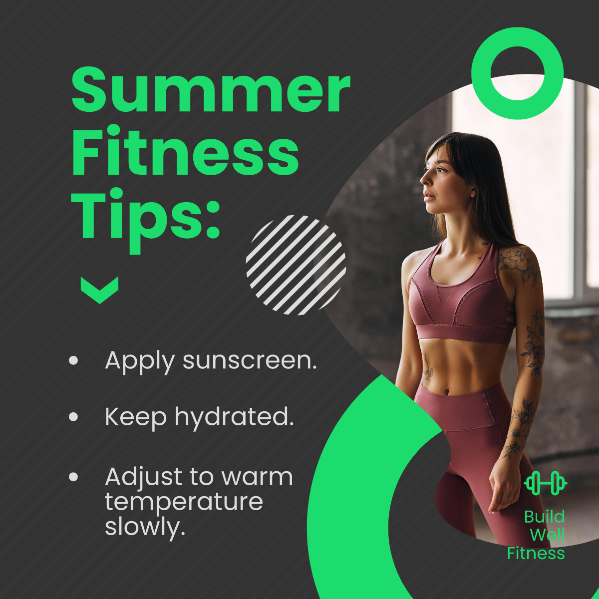 Summer Fitness Tips Post, Instagram, Facebook Template