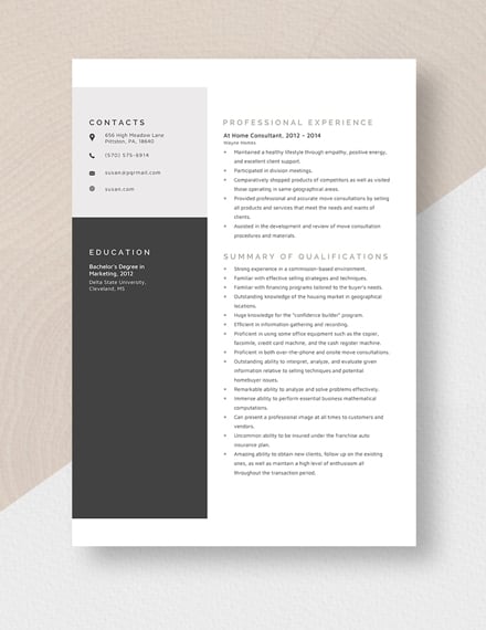 At Home Consultant Resume Template