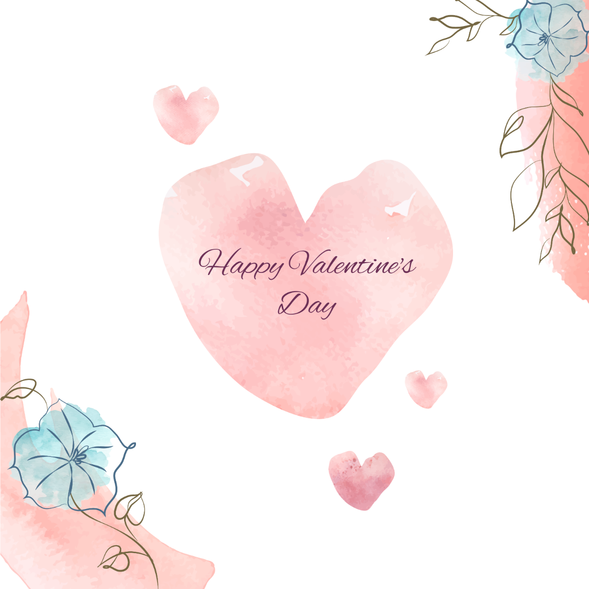 Watercolor Valentines Day Vector Template