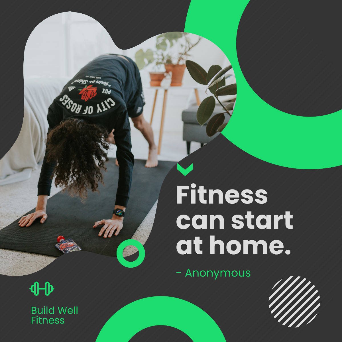 Fitness At Home Quote Post, Instagram, Facebook Template