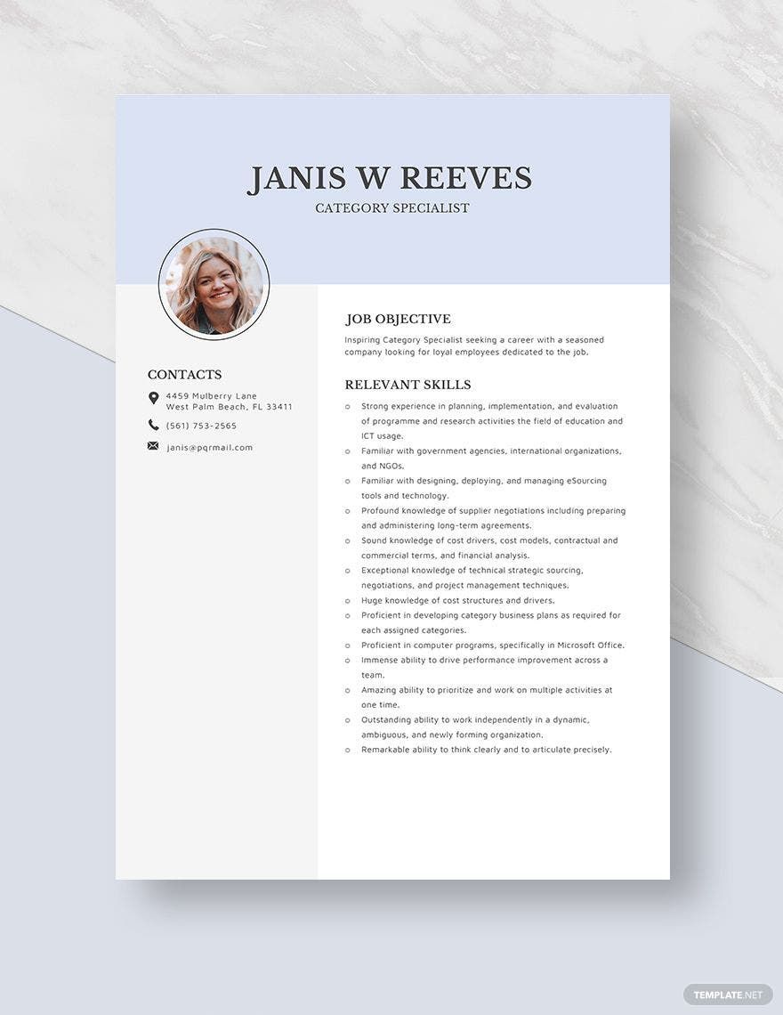 Category Specialist Resume