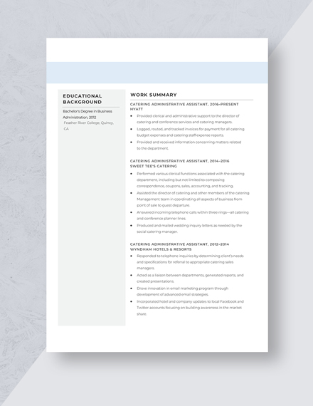 Catering Administrative Assistant Resume Template