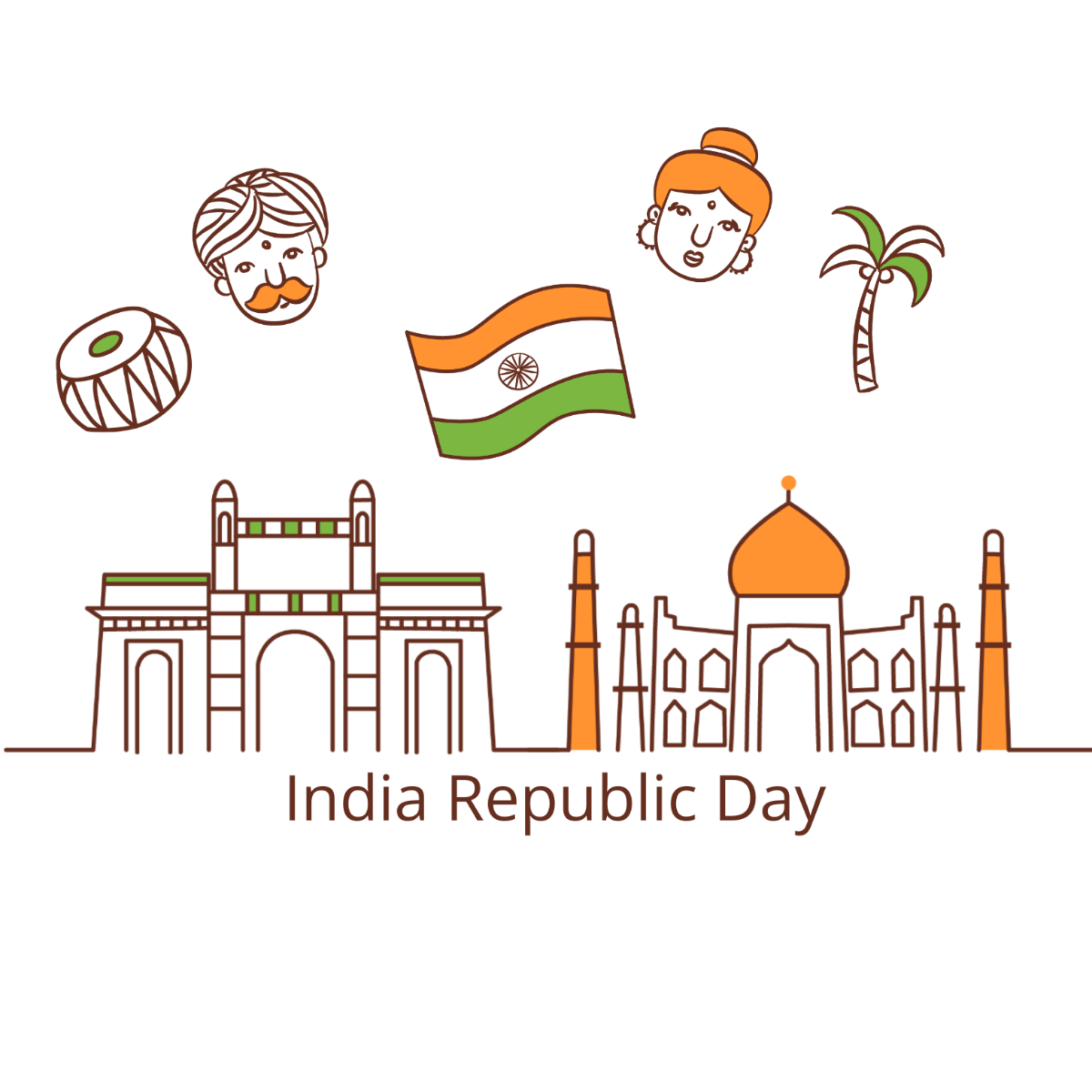 Doodle India Republic Day Vector Template