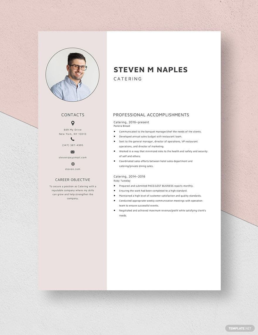 Catering Resume in Word, Apple Pages