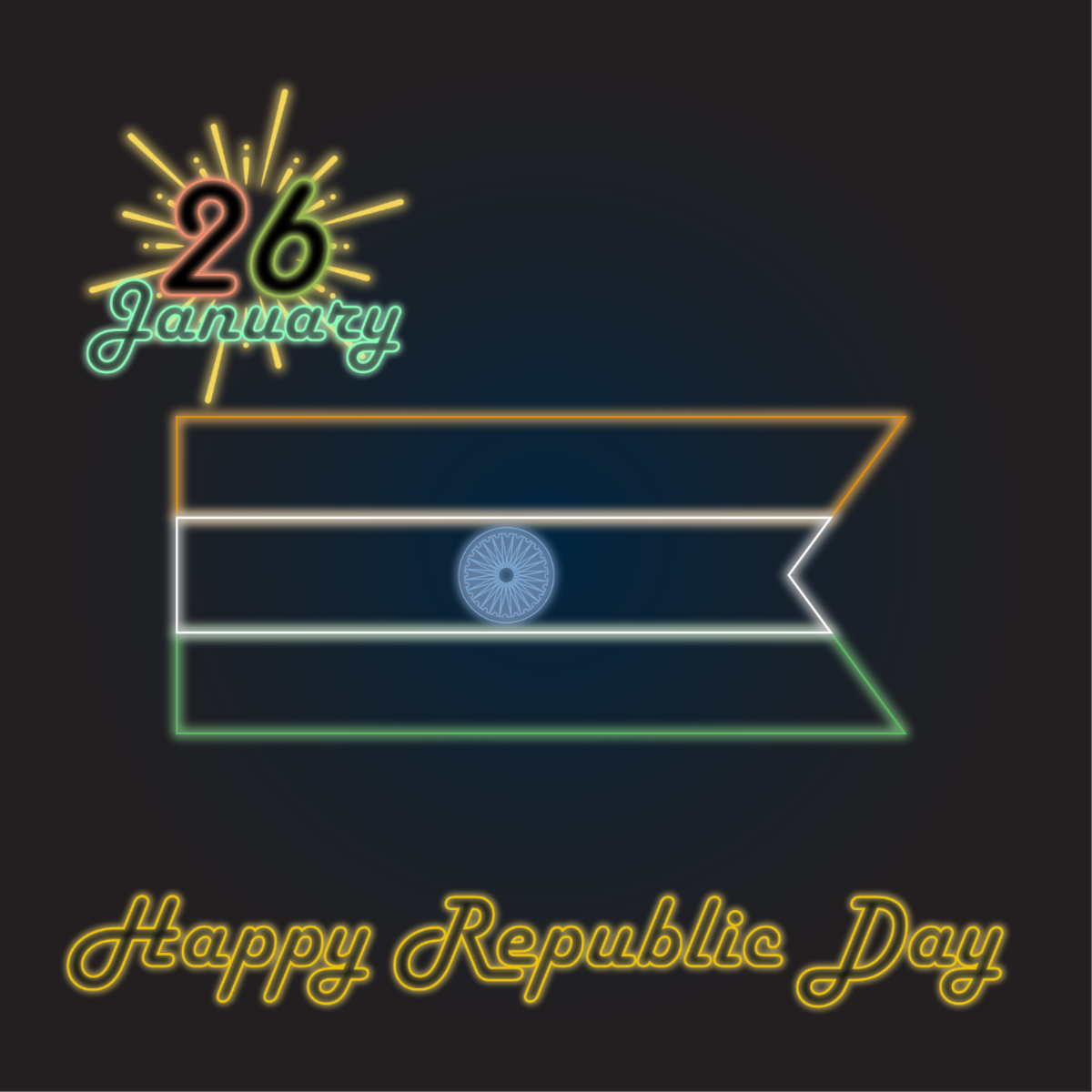 Neon Happy Republic Day Vector Template
