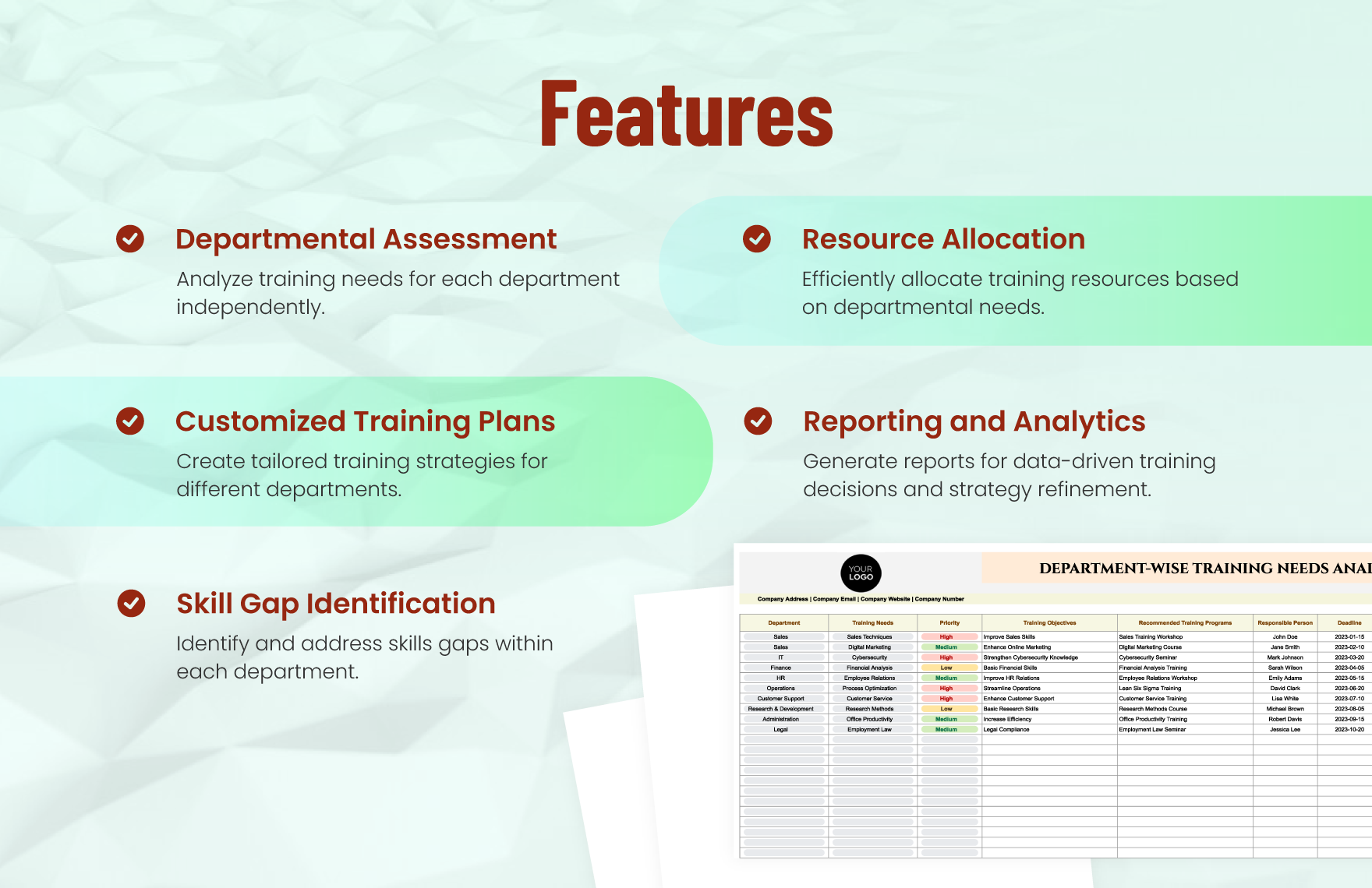 Department-wise Training Needs Analysis HR Template