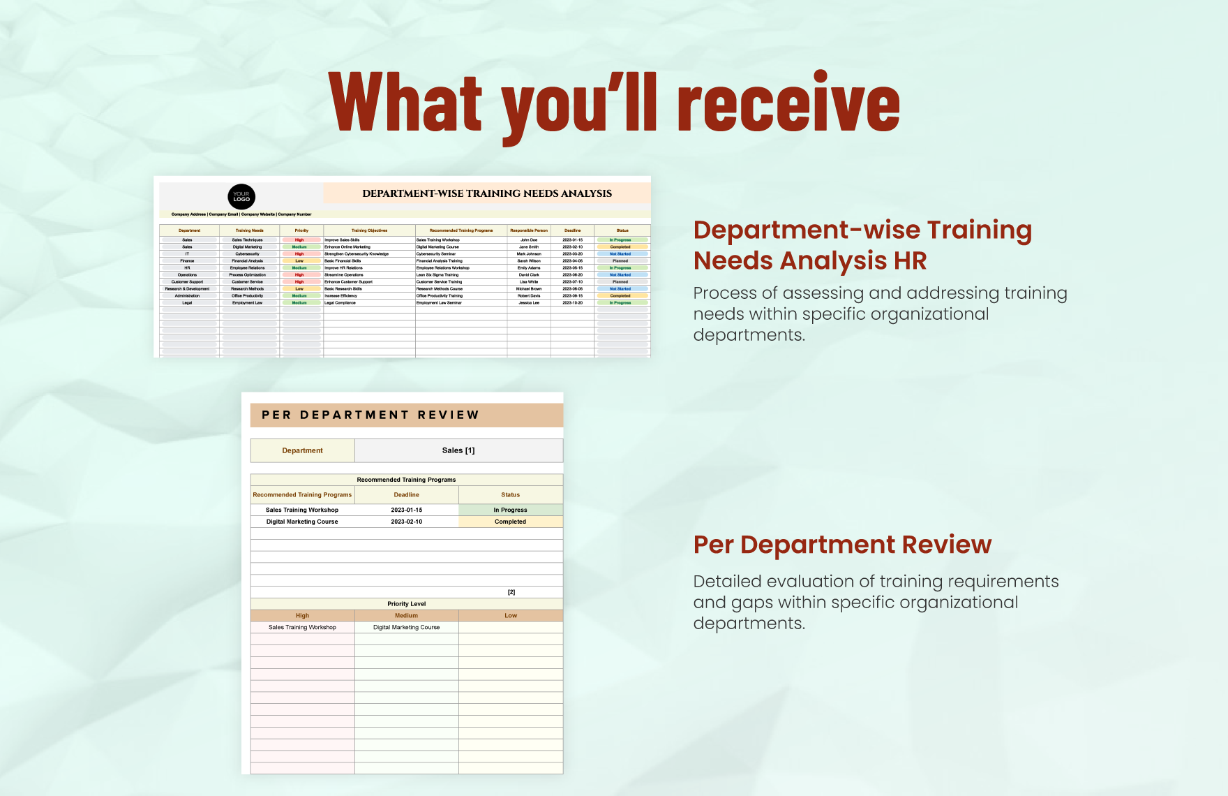 Department-wise Training Needs Analysis HR Template