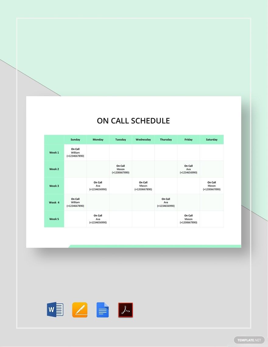 On Call Schedule Template Download in Word, Google Docs, PDF, Apple