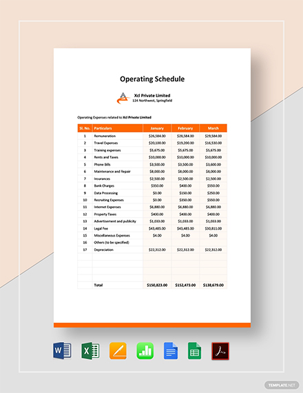 Operating Schedule Template 4 Free Word PDF Documents Download