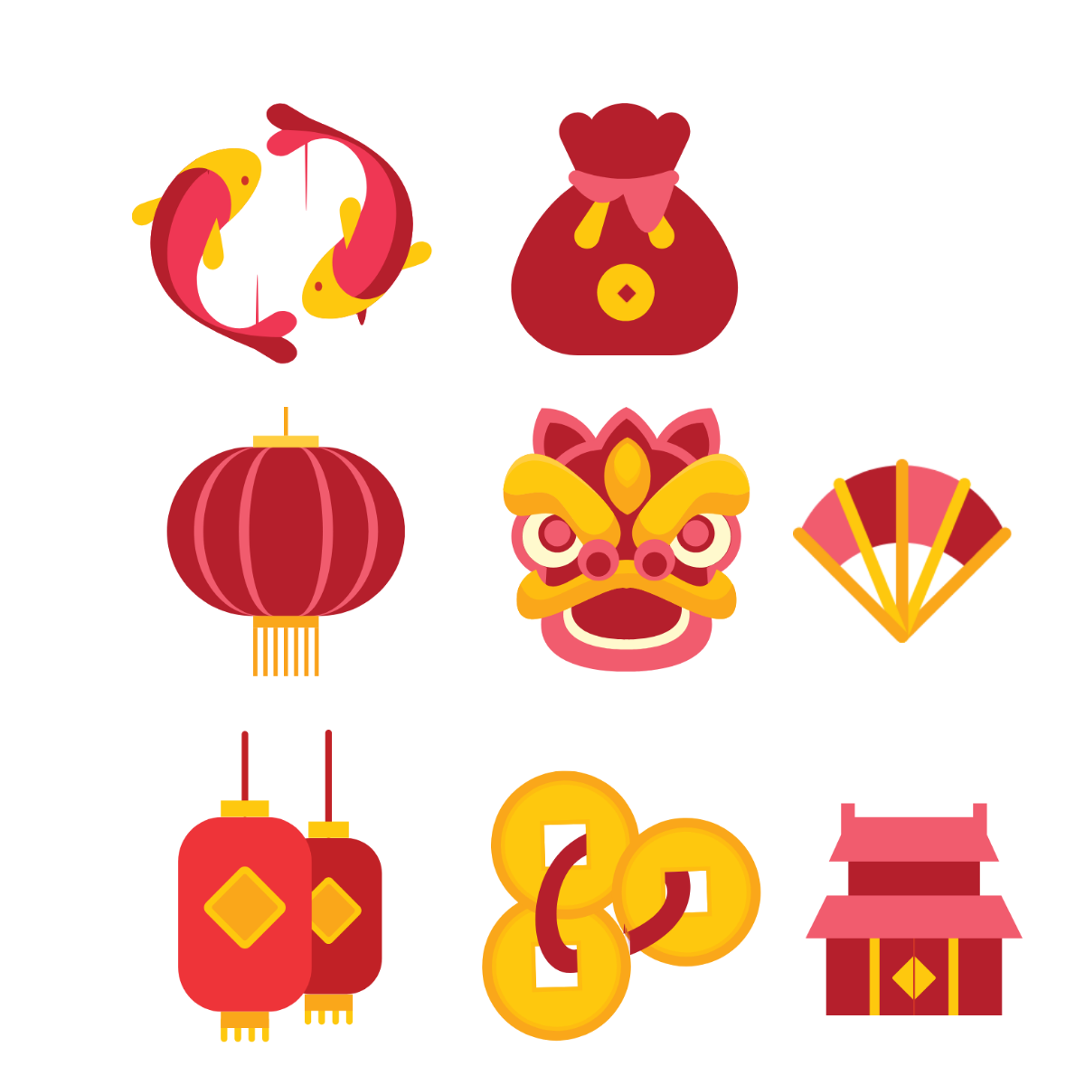 Lunar New Year Icons Vector Template
