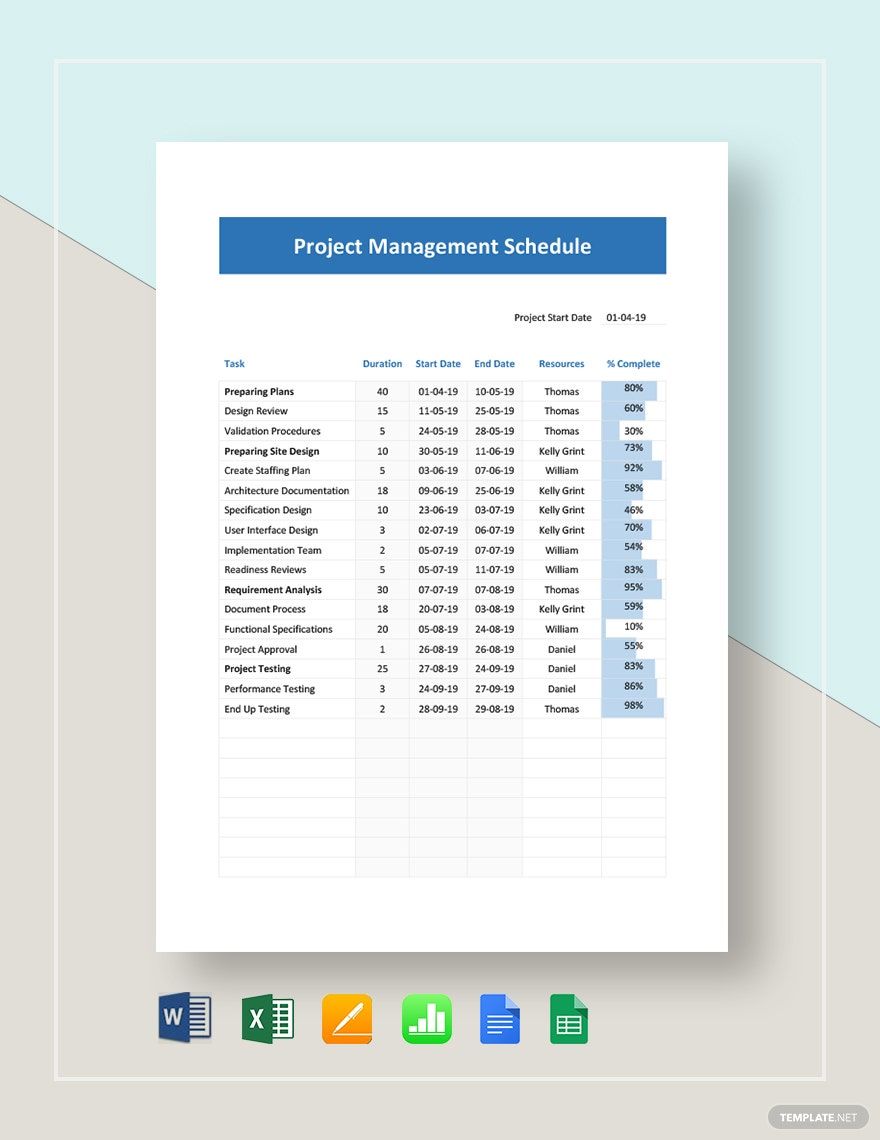Project Management Schedule Template