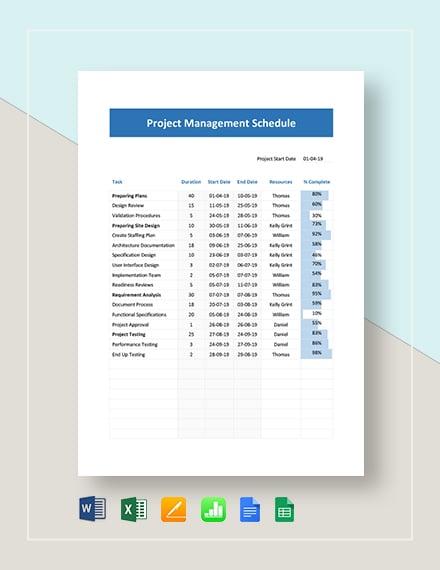 project management schedule