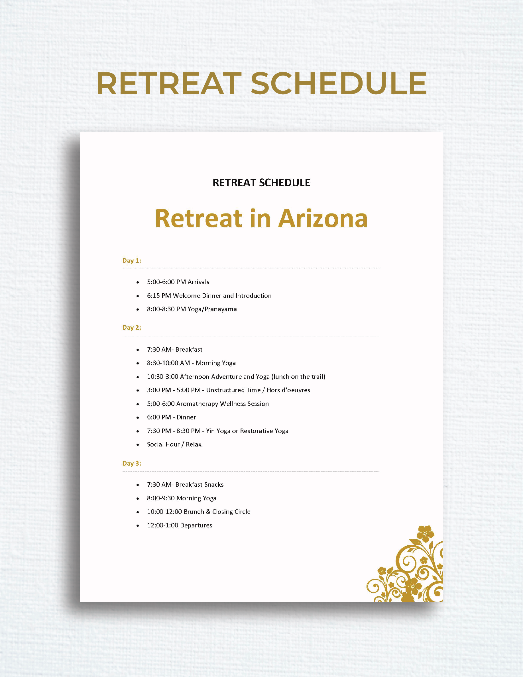 Retreat Schedule Template Download in Word, Google Docs, Apple Pages
