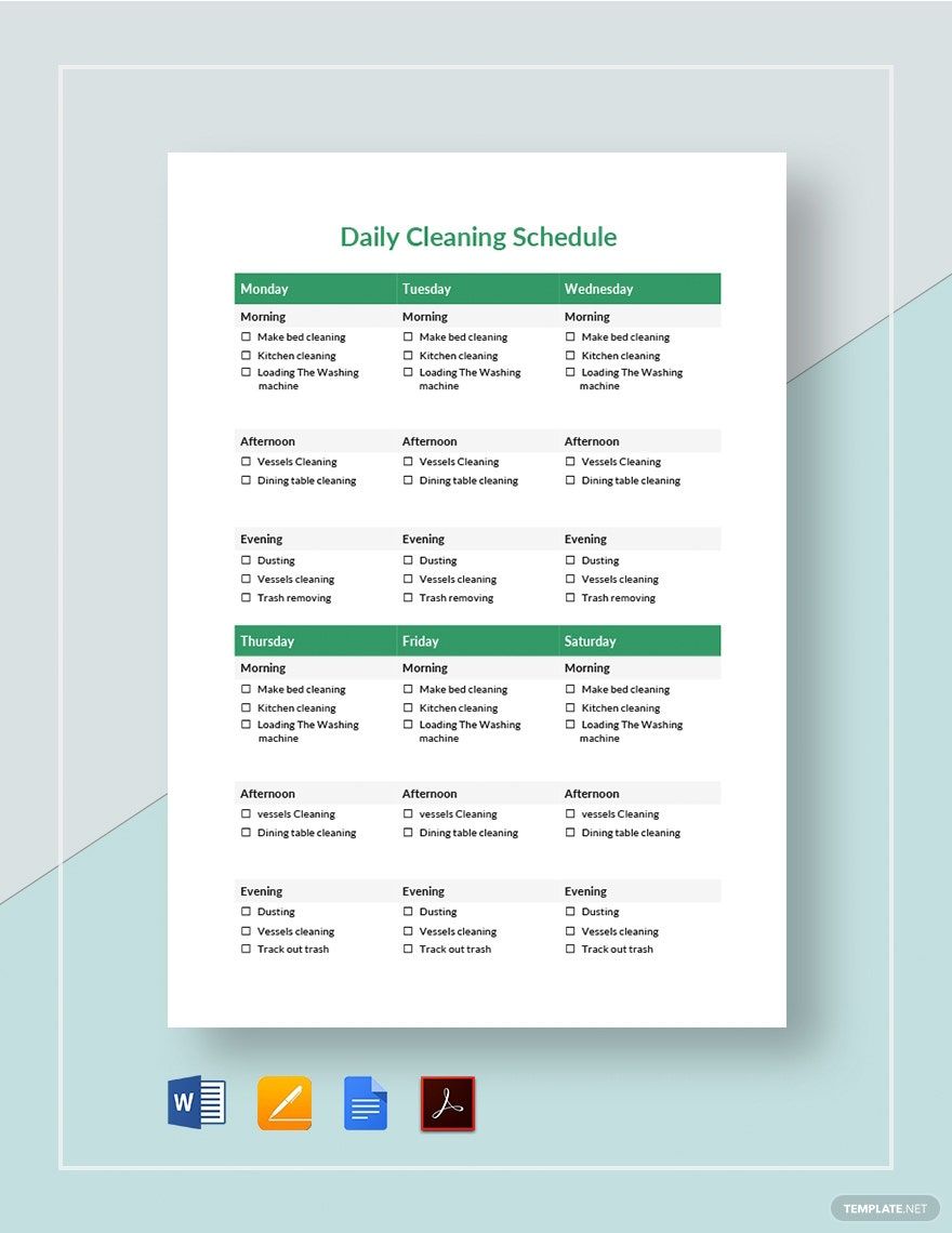 Printable Daily Cleaning Schedule 