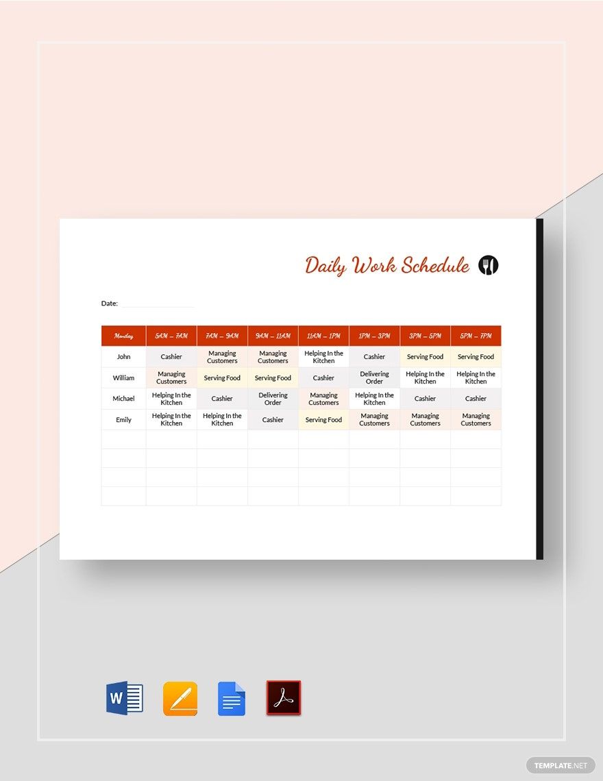 Restaurant Daily Work Schedule Template